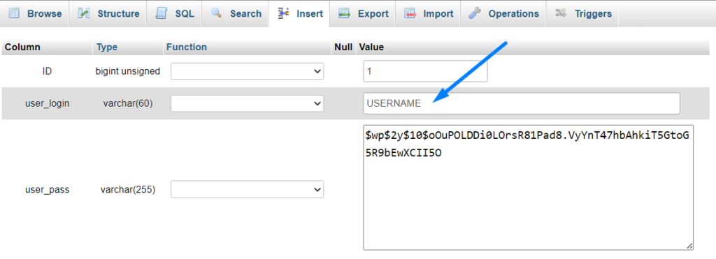 Username Change - phpmyadmin