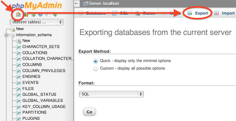 export mysql database
