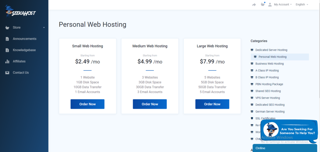 personal hosting packages