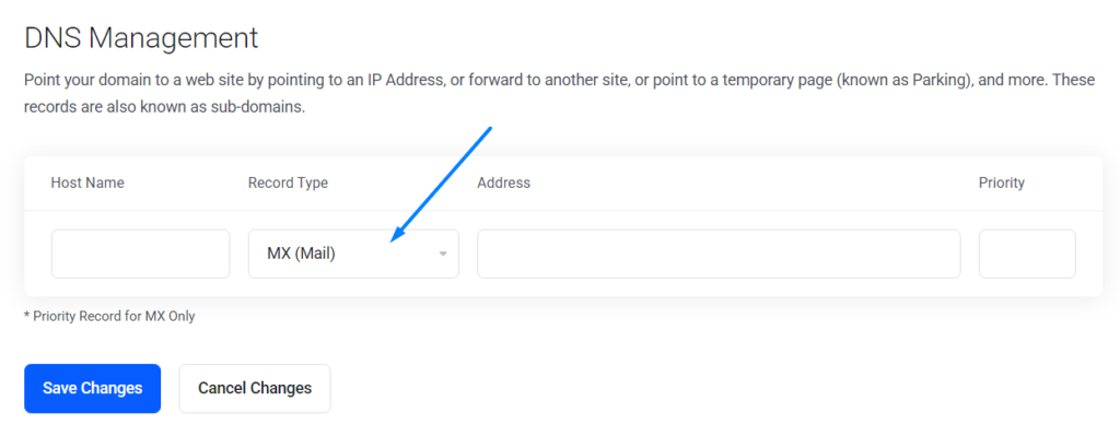 DNS MX record update