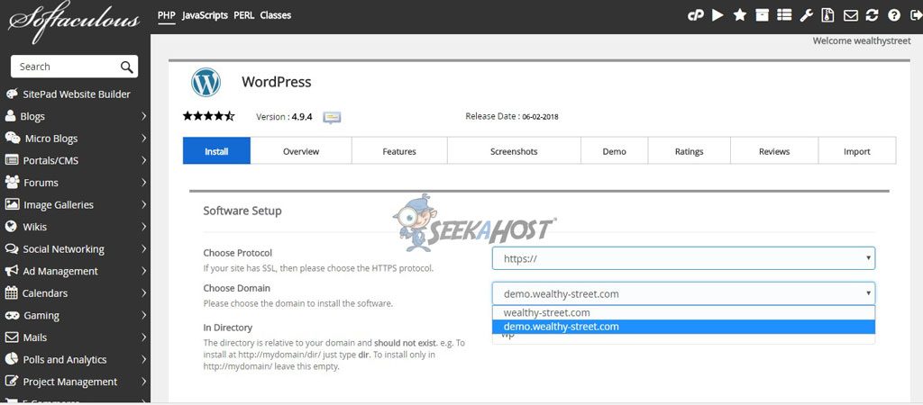 install softaculous in subdomain