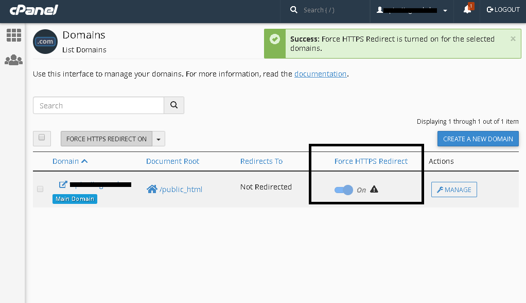 Enabling Force Redirection in cPanel
