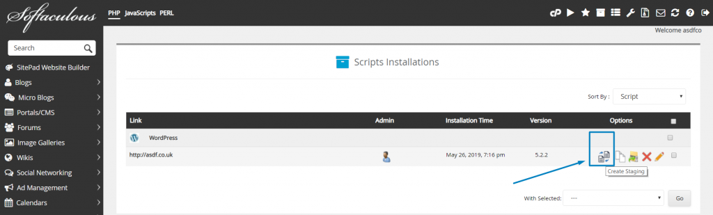 Create Staging Option in Softaculous Apps Installer