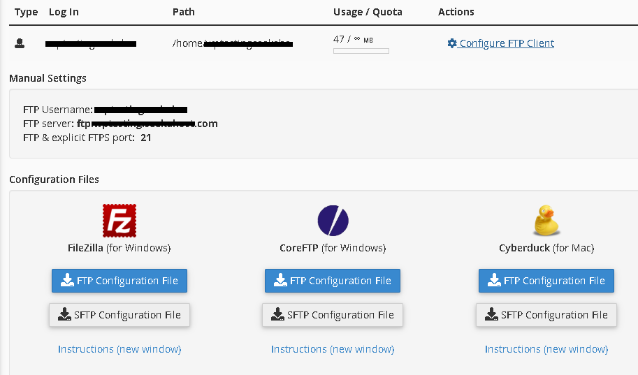 Configuring FTP account