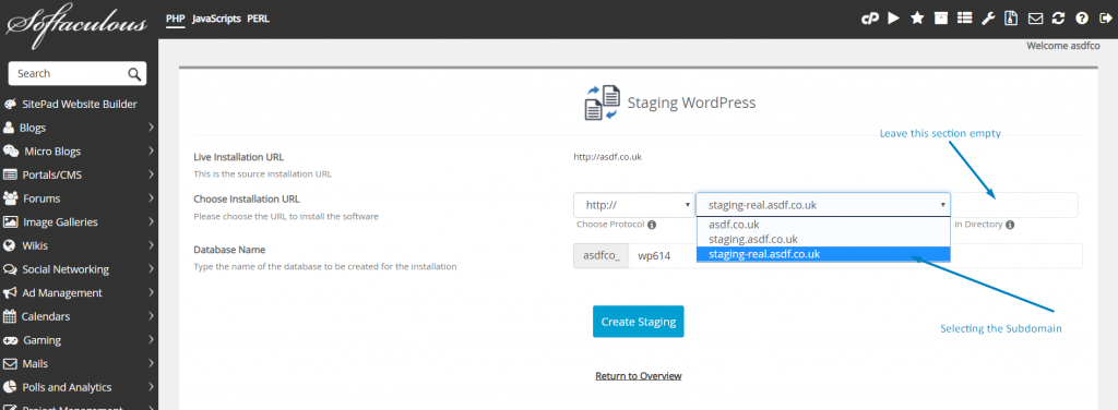 Staging WordPress Website Using Softaculous