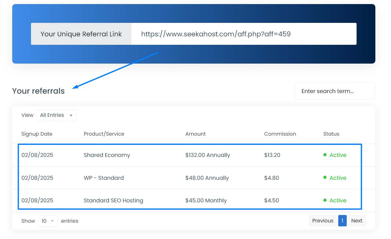 Your Referrals - Affiliate