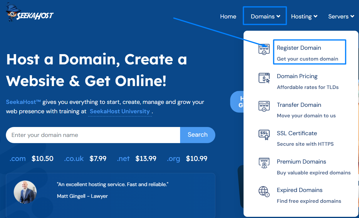 register domain option