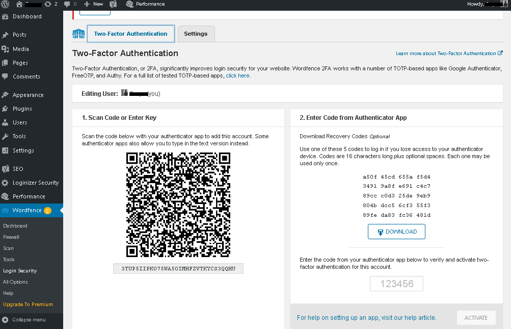 2F authentication page