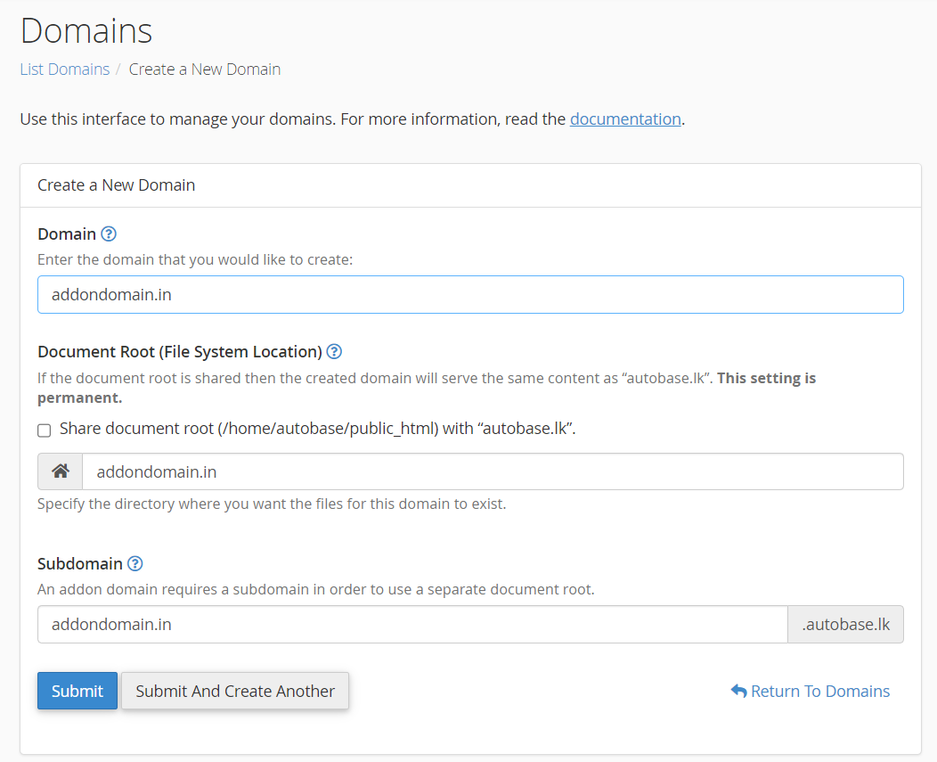 Addon domain and subdomain