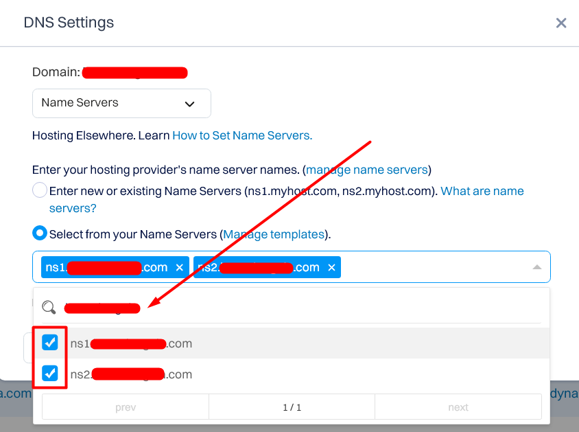 Assign Private Nameserver - Dynadot