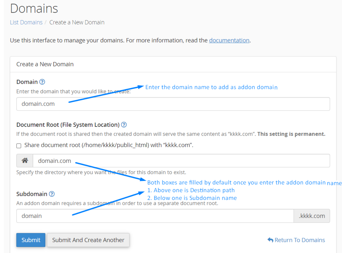 Modify the addon domain details