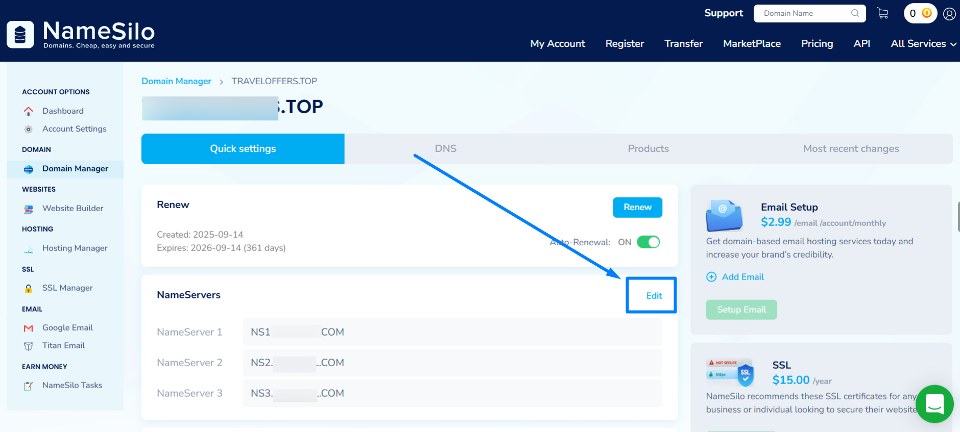 Nameserver Change - Namesilo