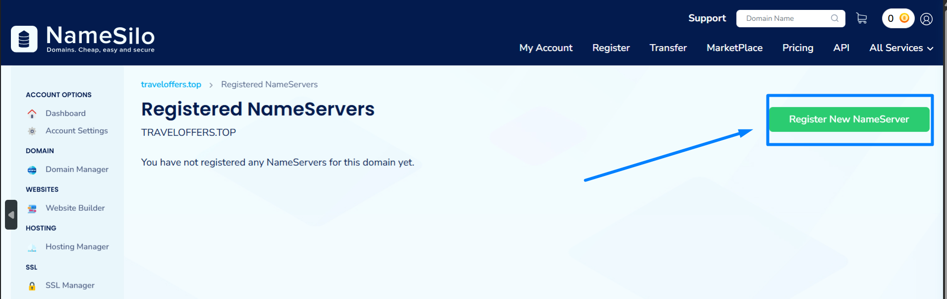 Register New Nameserver - Namesilo