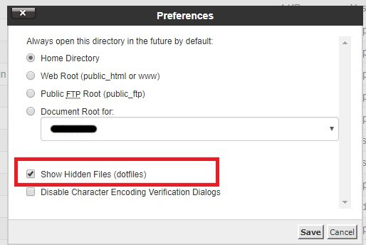 Show Hidden Files to edit htaccess in cPanel