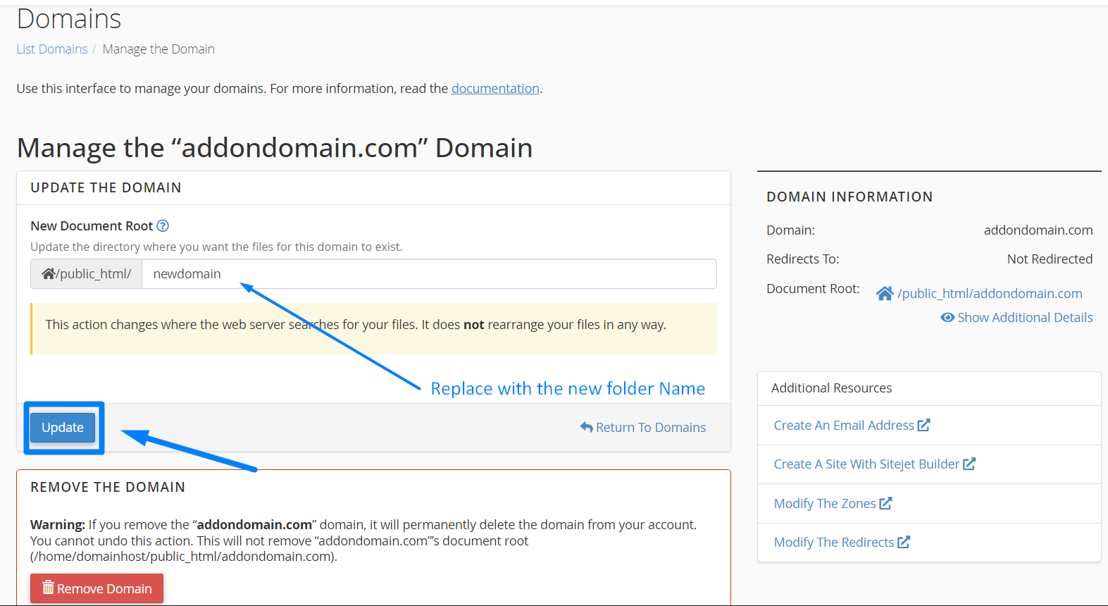 Update Folder Name - Domains