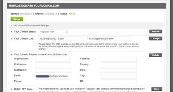 change contact to transfer domain