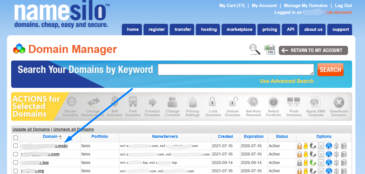 Choose Domain - Namesilo