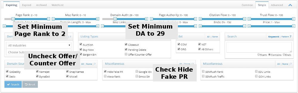 Setup the right parameters