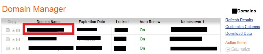 Domain names under Domain Manager