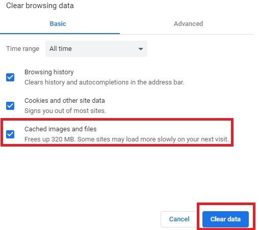 Clearing cache data