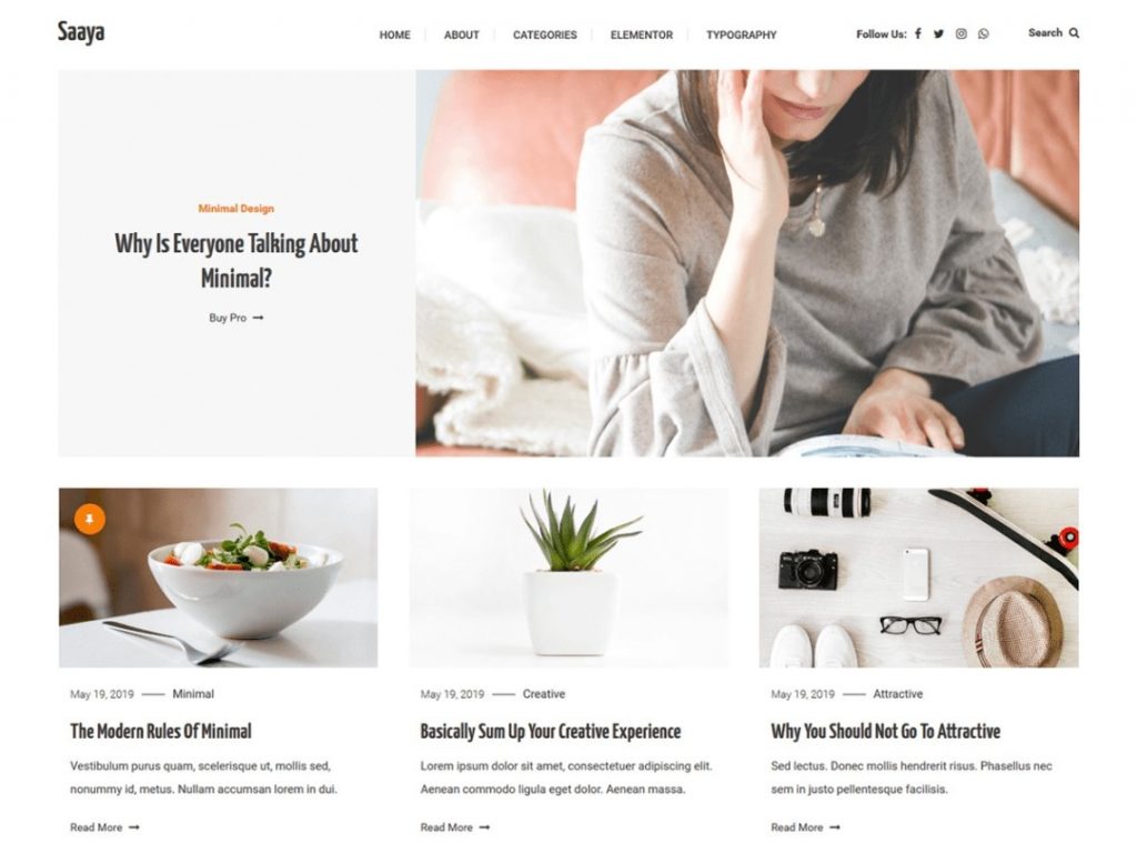 Saaya WordPress theme for multiple blogs