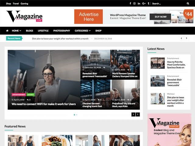 V Magazine Lite WordPress Theme