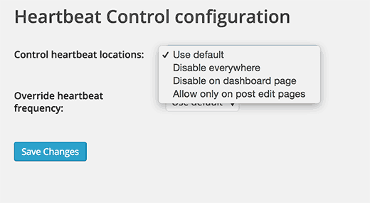 Heartbeat API control settings
