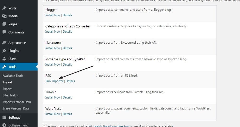 RSS feed settings on WordPress