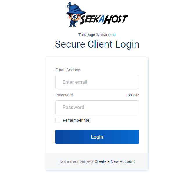 SeekaHost Client Login Page