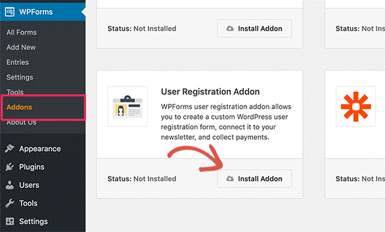 Addons and User Registration in WP Forms