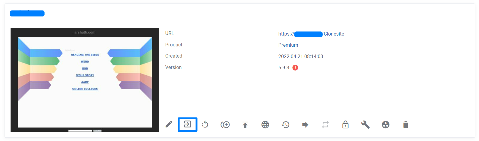 Control Panel for Cloning site