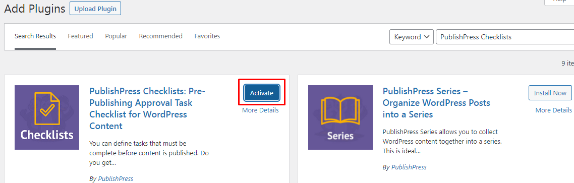 Install Publishpress checklist