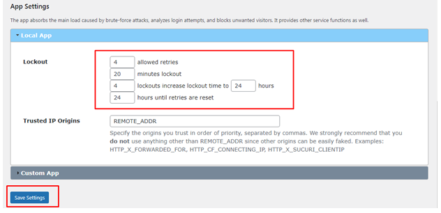 Limit Login Attempts - Lock App Setting