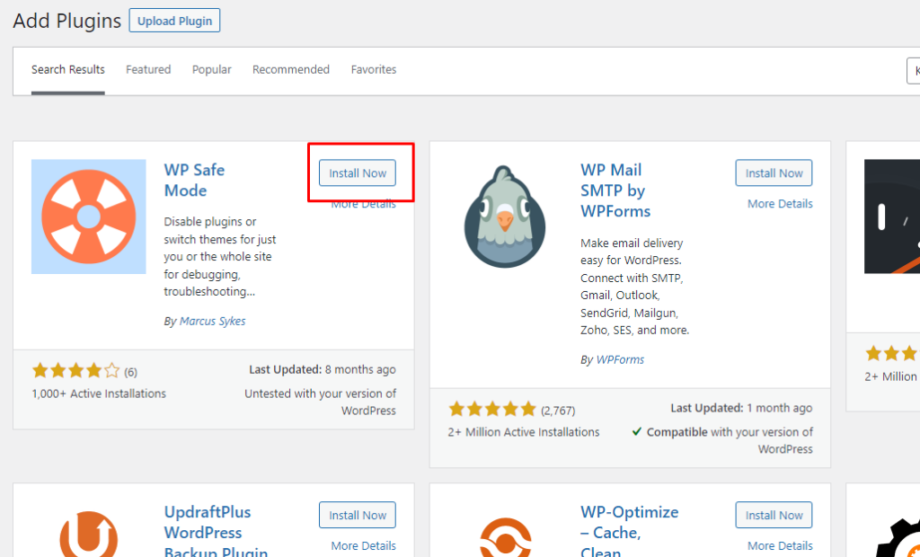 Activate WP Safe Mode plugin