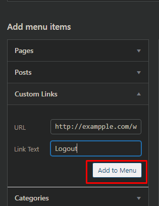Add Menu for WordPress Logout Link