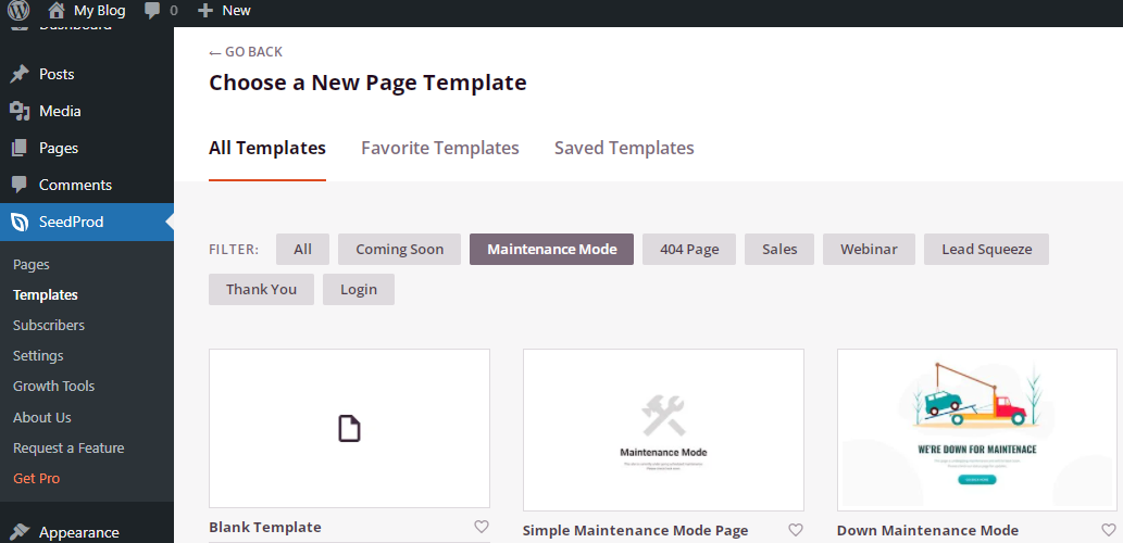 Select Maintenance mode template
