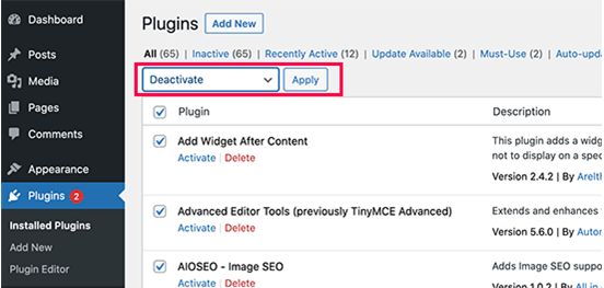 Deactivate Plugins