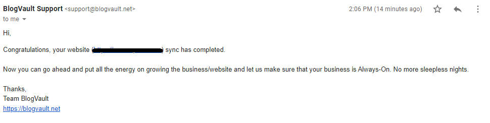 blogvault sync email received