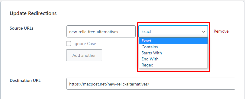 match type redirection