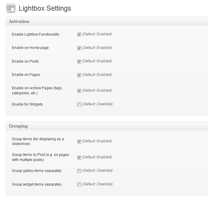 simple lightbox settings