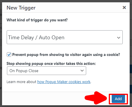 popup trigger time delay