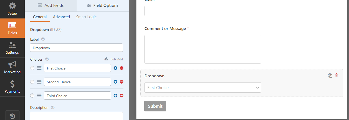 wpforms dropdown