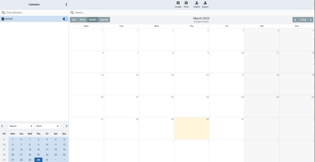 calendar for premium webmail hosting