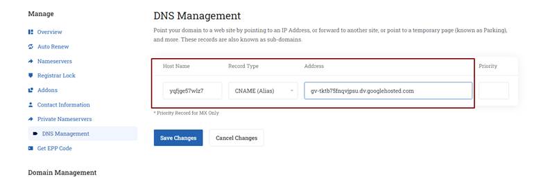 dns management for second cname record