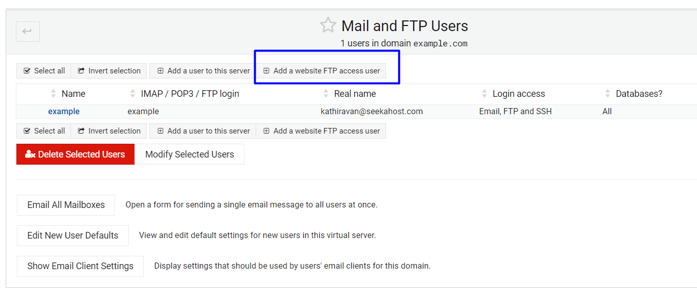 Add a FTP access user