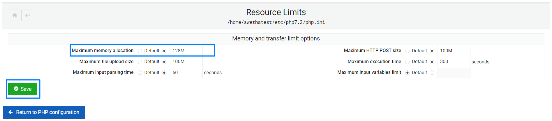 Increase PHP Memory Limit in Virtualmin