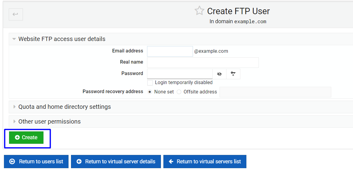 create FTP user