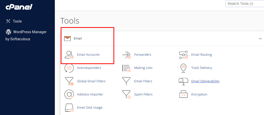Email account section