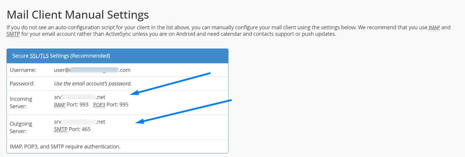 Mail Client Manual Settings