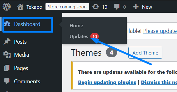 Dashboard WordPress update